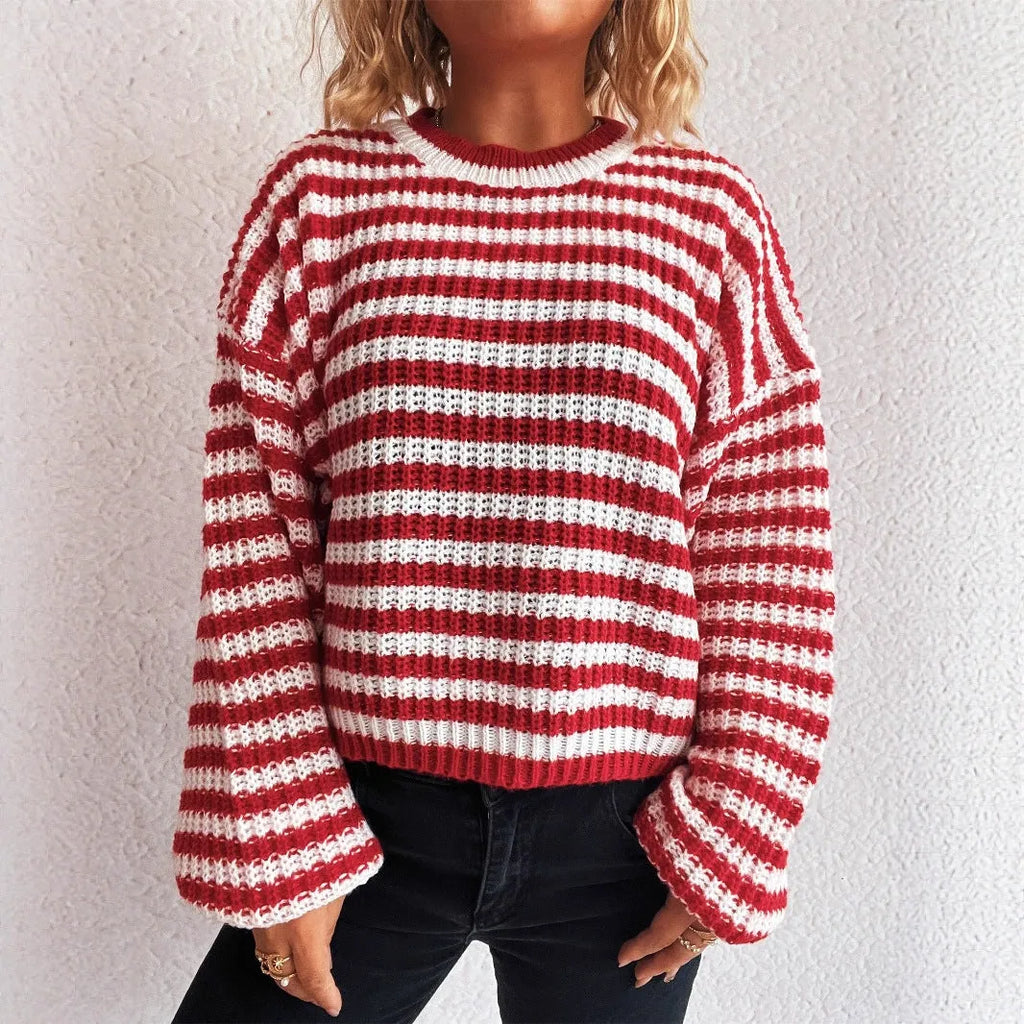 Women's loose-fit vintage stripe pullover sweater in a choice of colours.