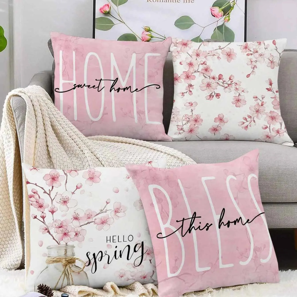 45cm square cherry blossom pattern cushion cover in short velvet fabric without pillow core