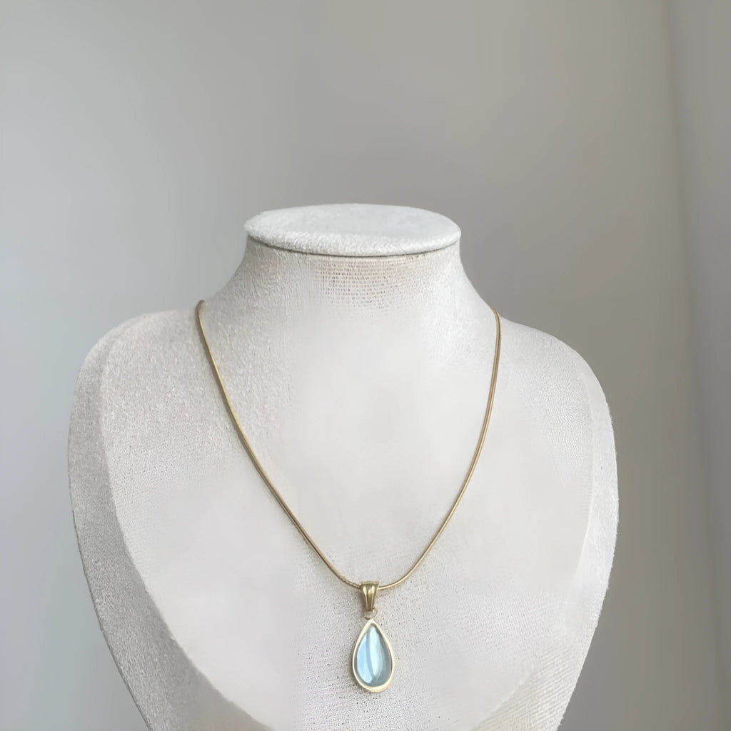 Retro water drop necklace with mixed gem inlaid pendant on titanium steel snake bone chain