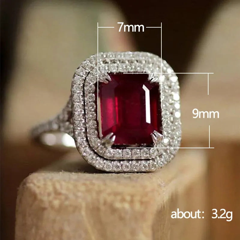 Women's square princess cut copper ring with rhinestones in F827 Red colour.