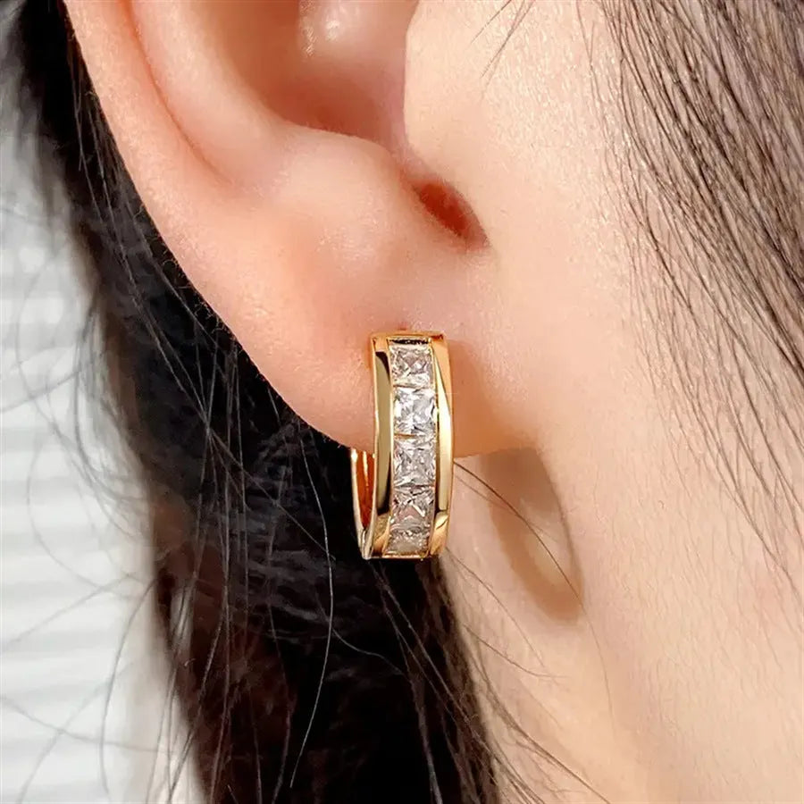 Women's geometric quadrilateral copper earrings with gold or silver plating options