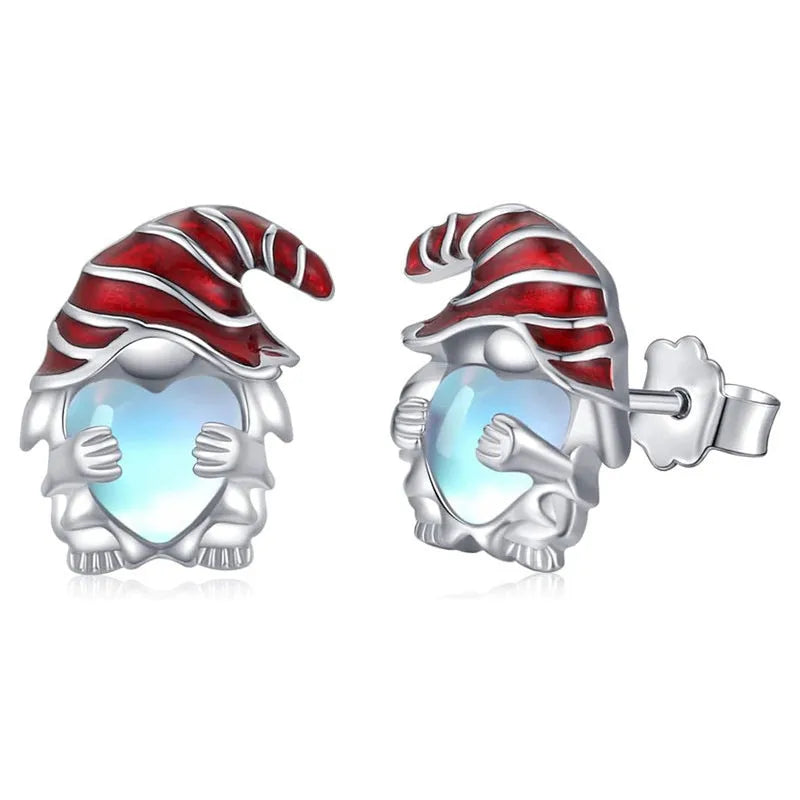 Women's cute Santa Claus design heart-shaped earrings in electroplated white gold colour.