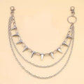 Silver metal trousers chain with double layers, zipper detail and rivet accents on 115cm adjustable chain