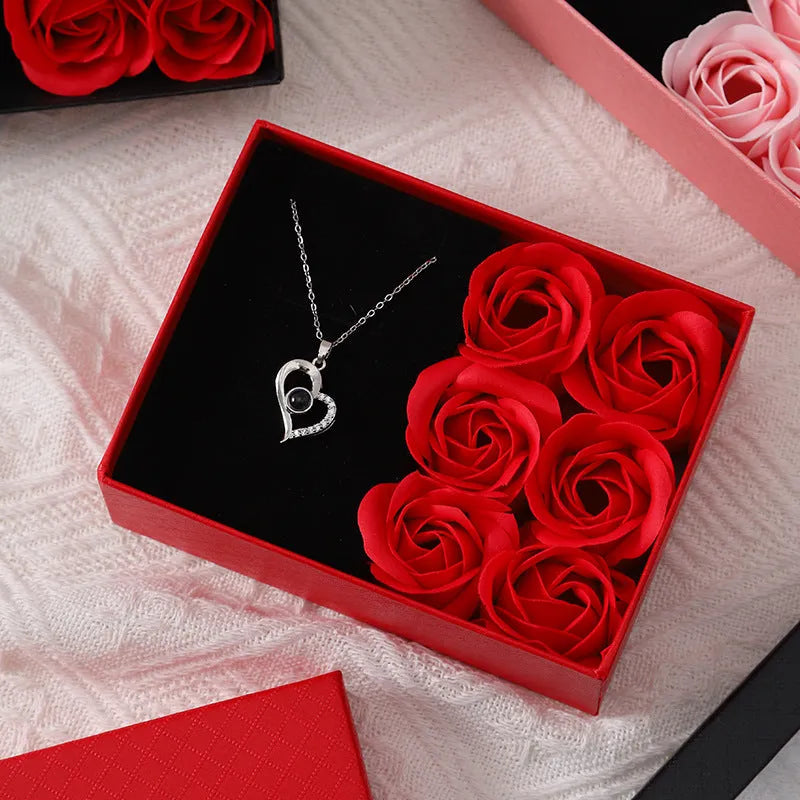Korean style soap flower gift set with six rose soap bouquet in gift box with handbag