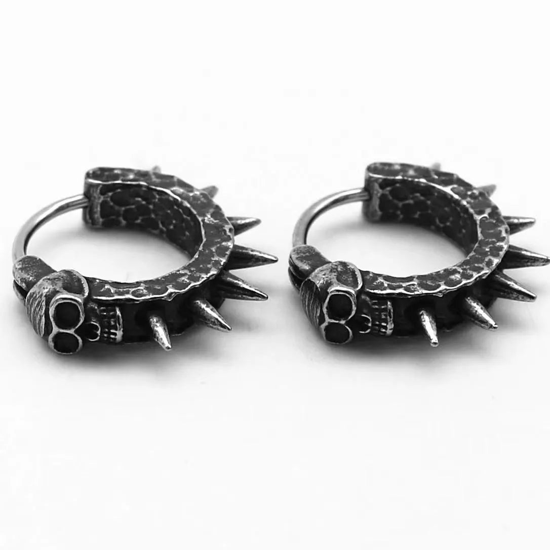 Copper plastic punk motorcycle geometric earrings with retro black colour on alloy construction