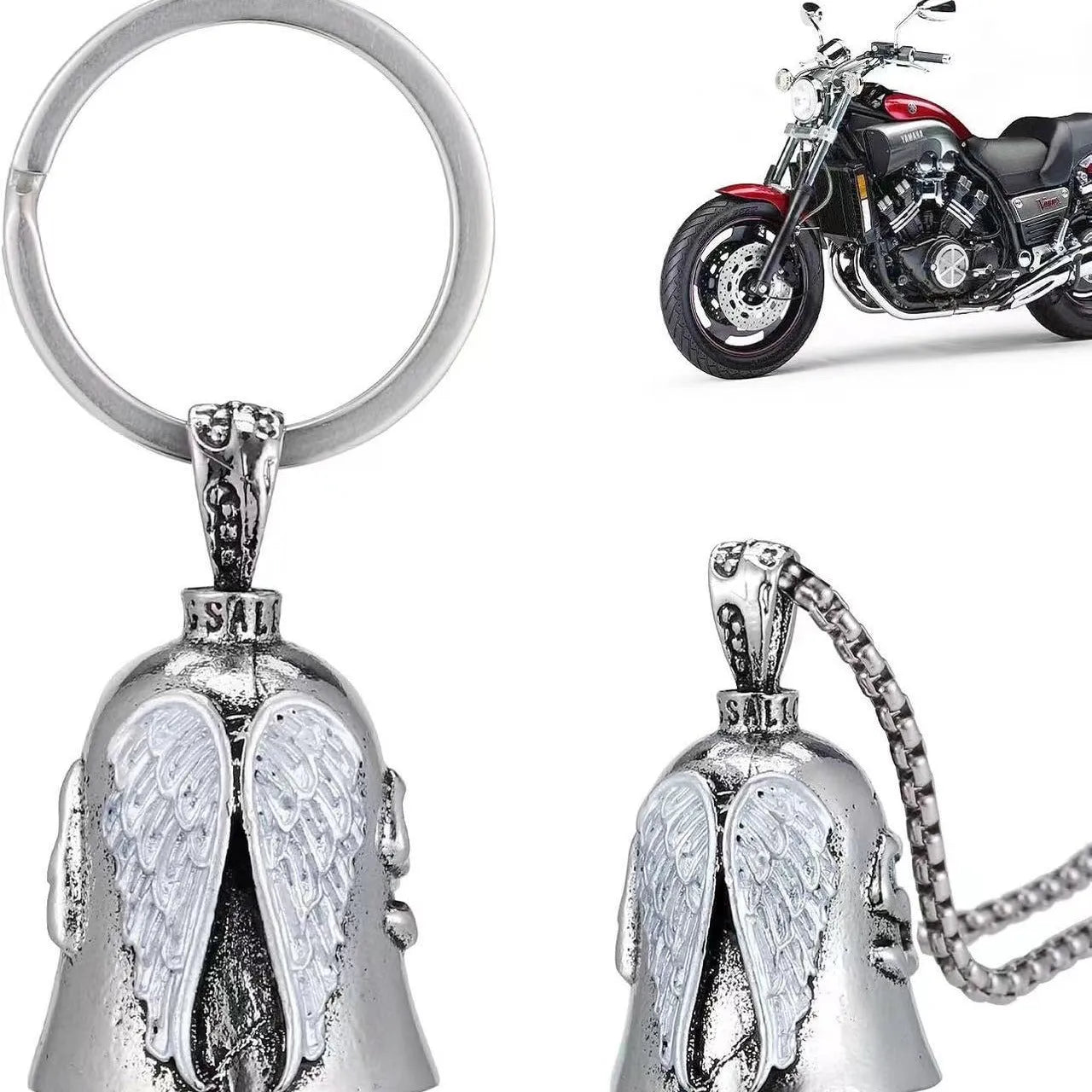 White vintage angel feather necklace and matching keychain set with electroplated alloy construction