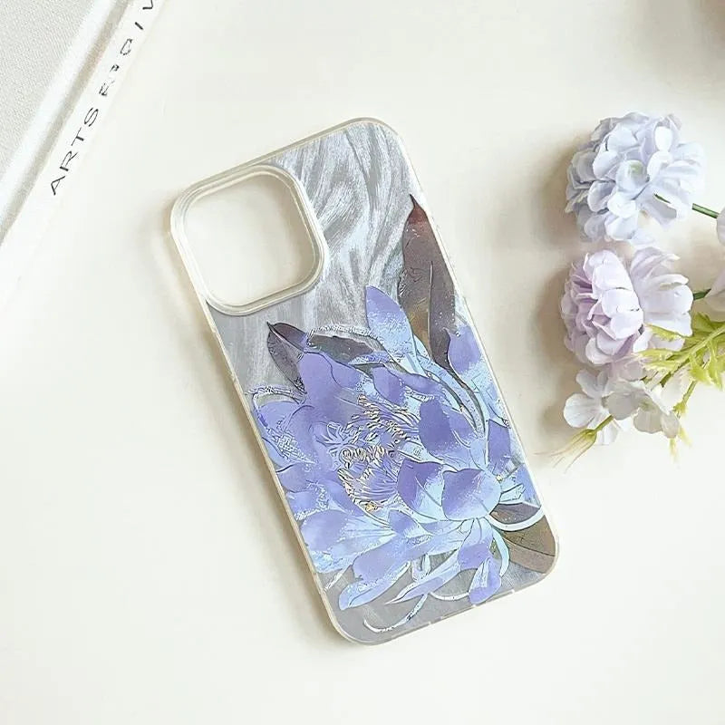 Blue Lotus pattern hard plastic mobile phone case for Apple iPhone on a white background.