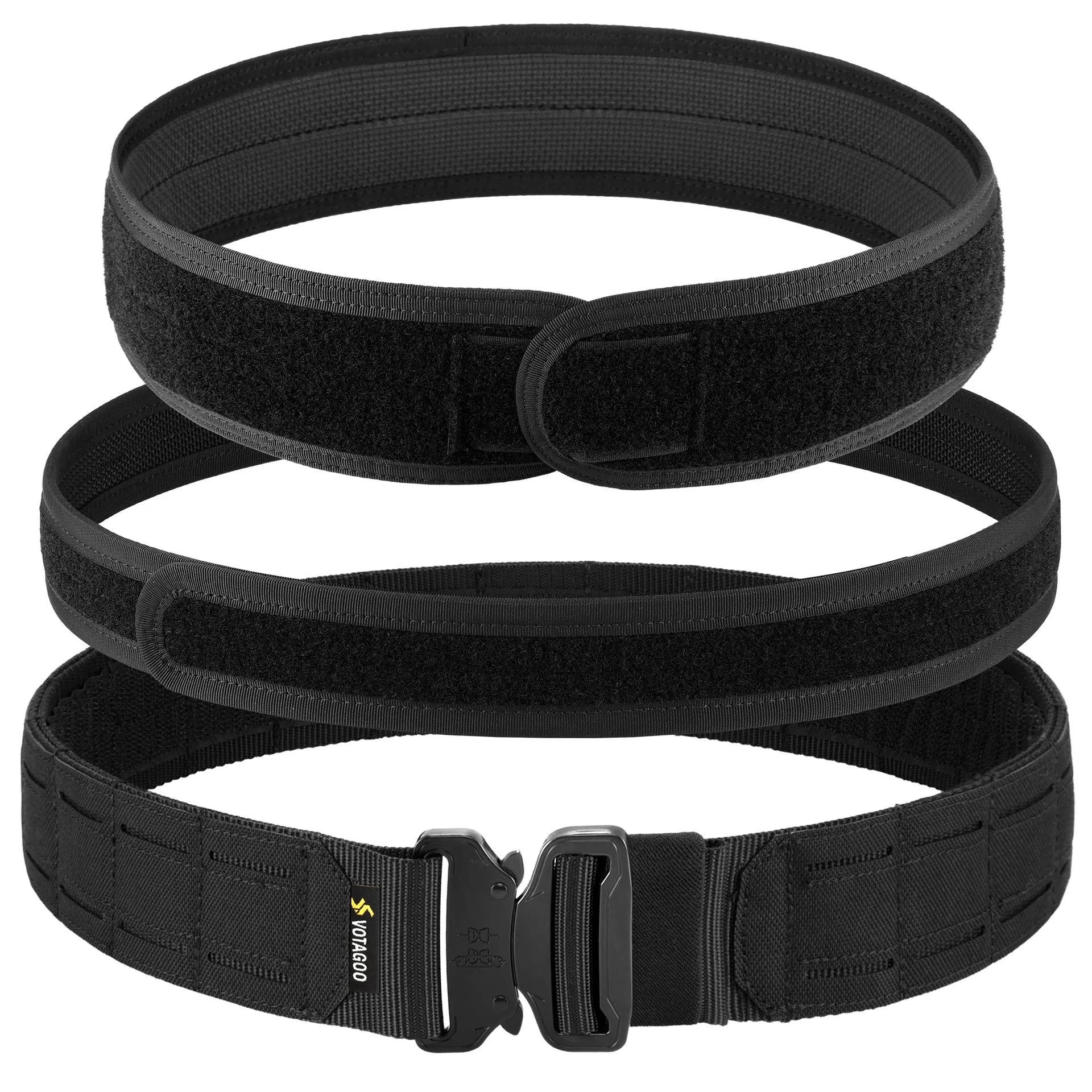 2-inch wide laser-cut nylon waist belt with an alloy quick-release buckle in black, shown on a mannequin.