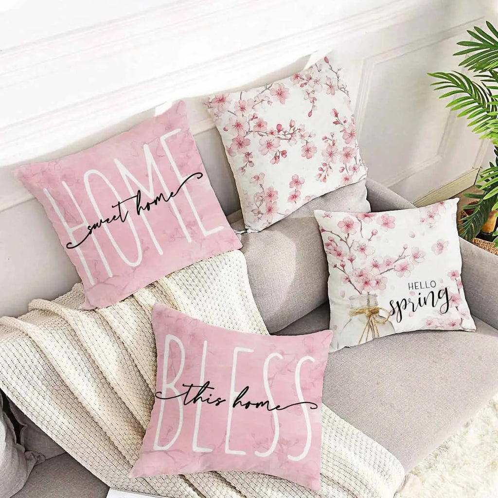 45cm square cherry blossom pattern cushion cover in short velvet fabric without pillow core