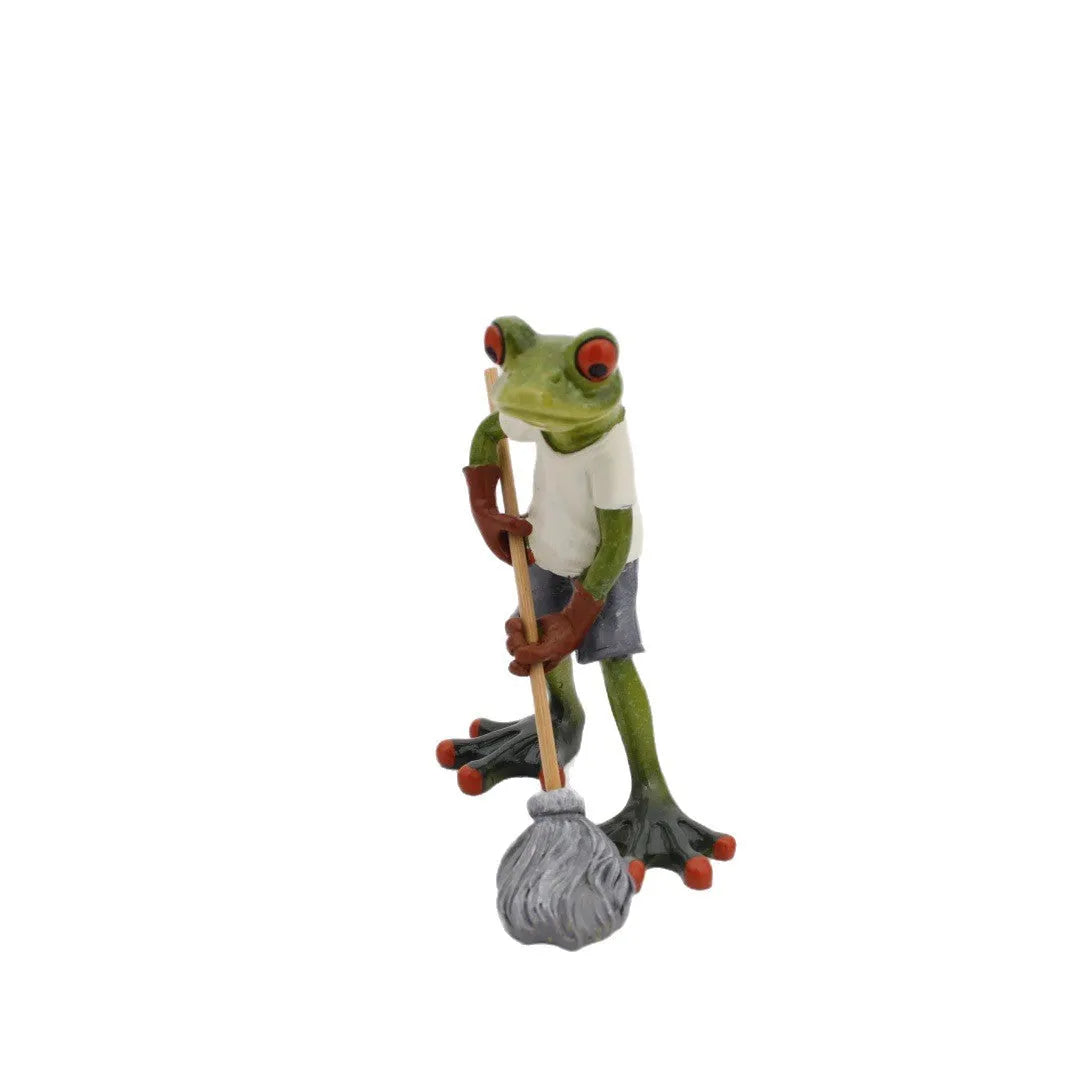 Pastoral style resin frog figurine decoration for shelf display