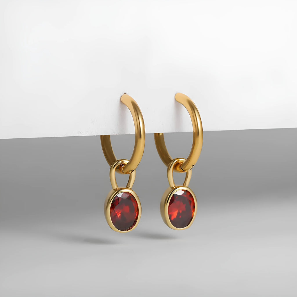 Women's retro oval zircon earrings in copper with six colour options displayed