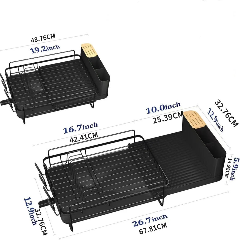 Retractable carbon steel dish rack for cutlery drying with foldable design