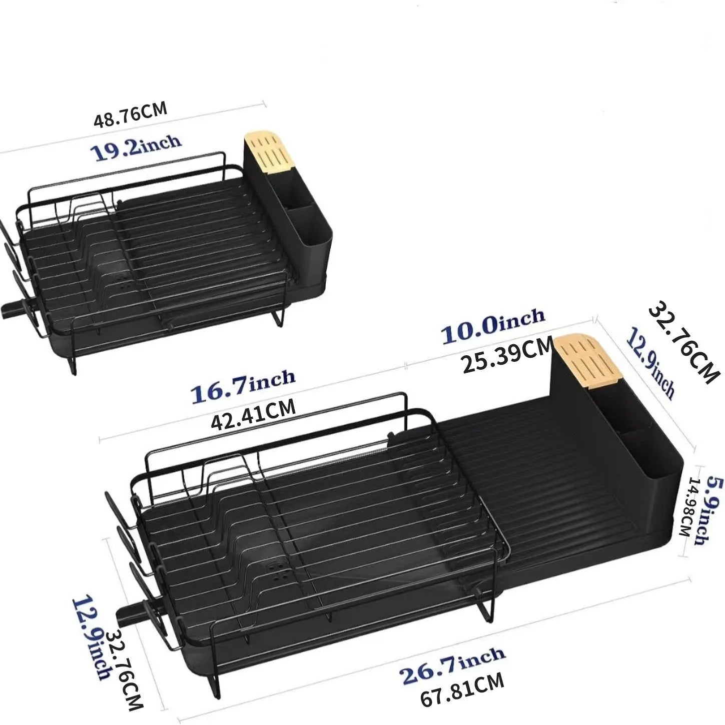 Retractable carbon steel dish rack for cutlery drying with foldable design