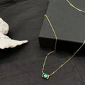 Women's gold geometric quadrilateral pendant necklace with LVzuan crystal inlays on chain