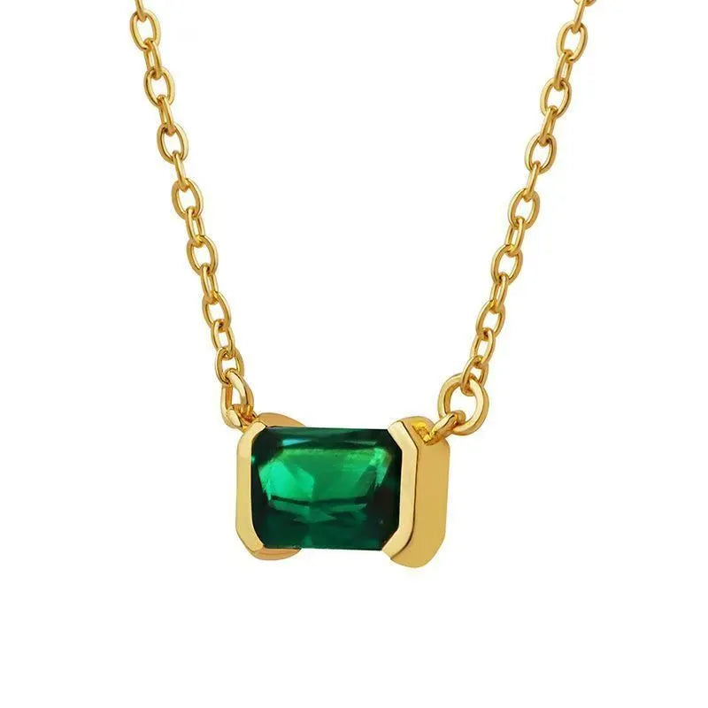 Women's gold geometric quadrilateral pendant necklace with LVzuan crystal inlays on chain
