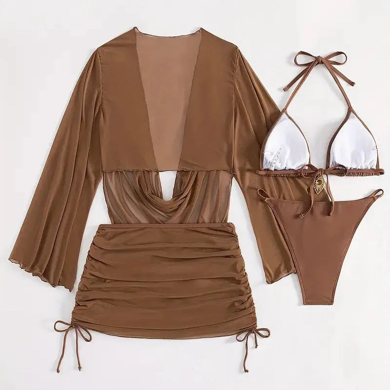 Women's black lace-up front bikini swimsuit set with briefs style