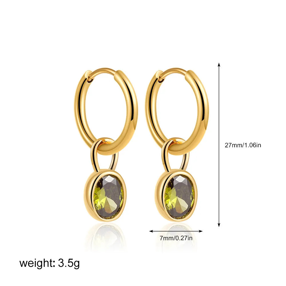 Women's retro oval zircon earrings in copper with six colour options displayed
