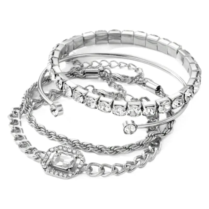 Geometric alloy jewellery set with retro square diamond chain design in gold and silver finish options