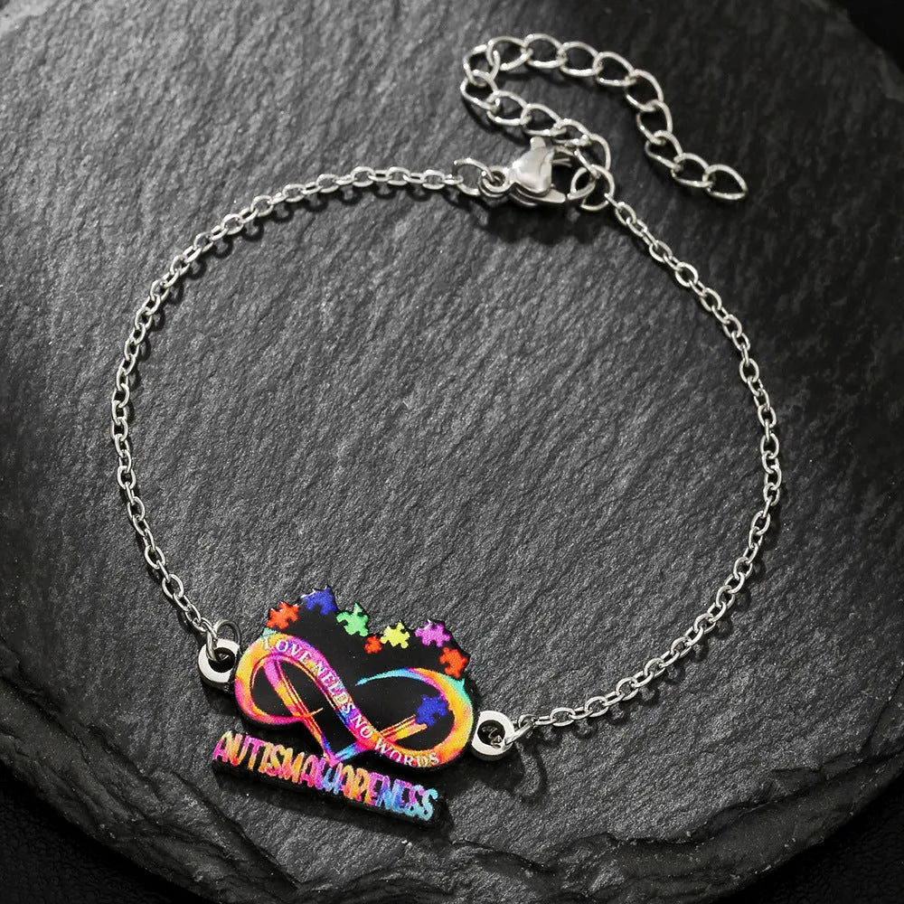 Stainless steel necklace and bracelet set with inspirational colour printing on a regular chain.