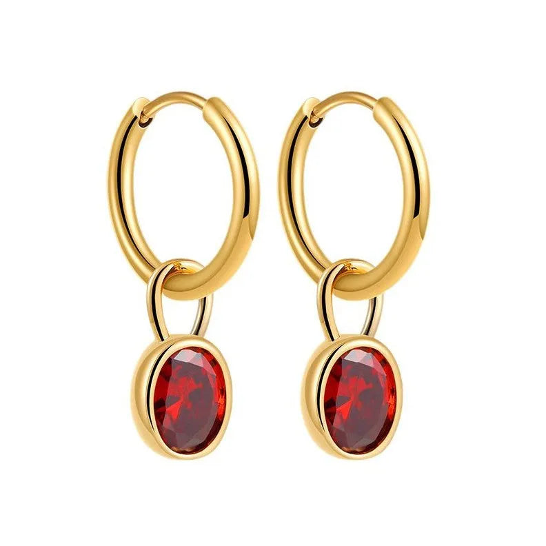 Women's retro oval zircon earrings in copper with six colour options displayed