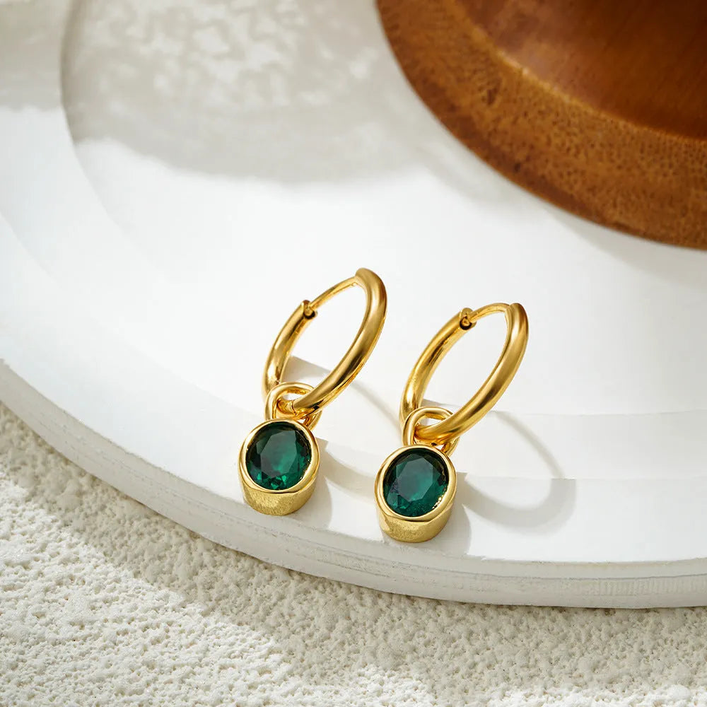 Women's retro oval zircon earrings in copper with six colour options displayed