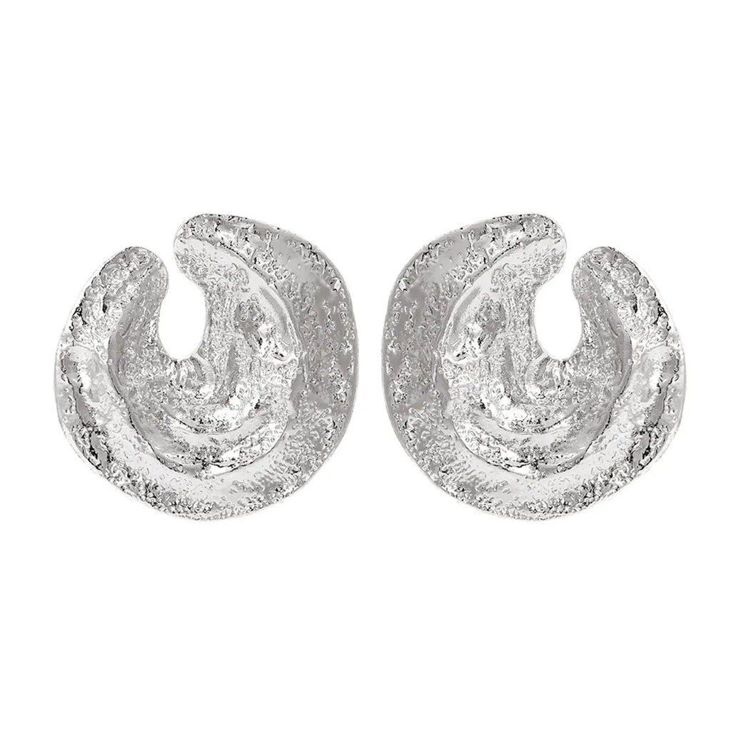 Exaggerated geometric women's earrings with irregular pleating and concave-convex texture in gold colour