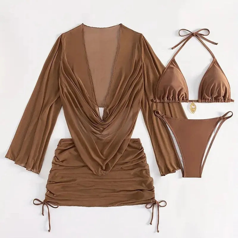 Women's black lace-up front bikini swimsuit set with briefs style