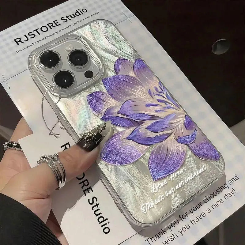 Blue Lotus pattern hard plastic mobile phone case for Apple iPhone on a white background.