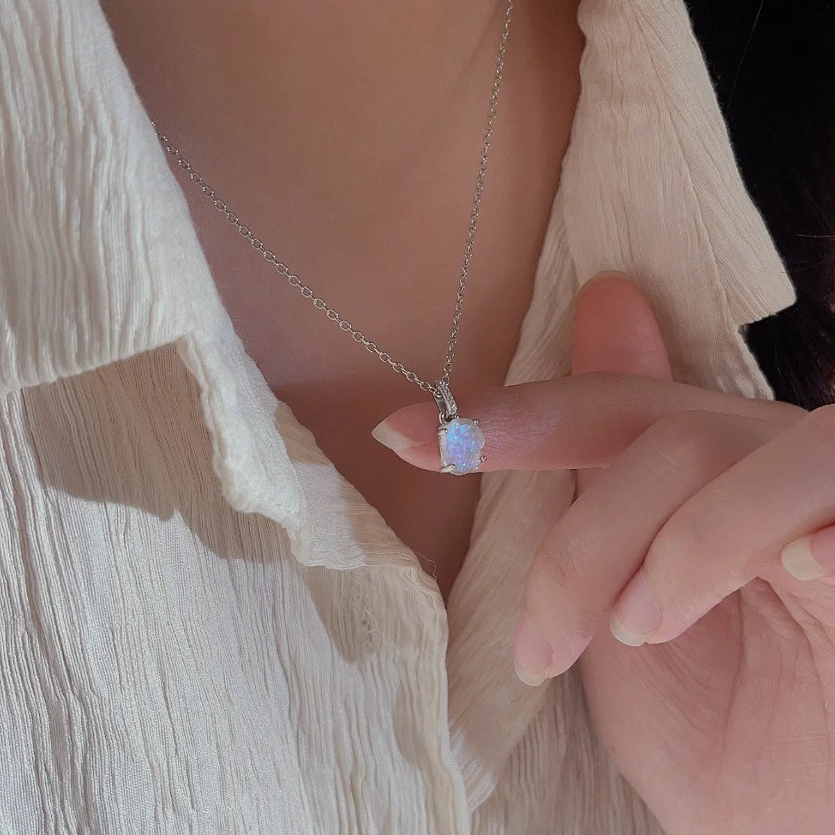 Sterling silver moonstone geometric pendant necklace with adjustable curb chain in rose gold or platinum colour