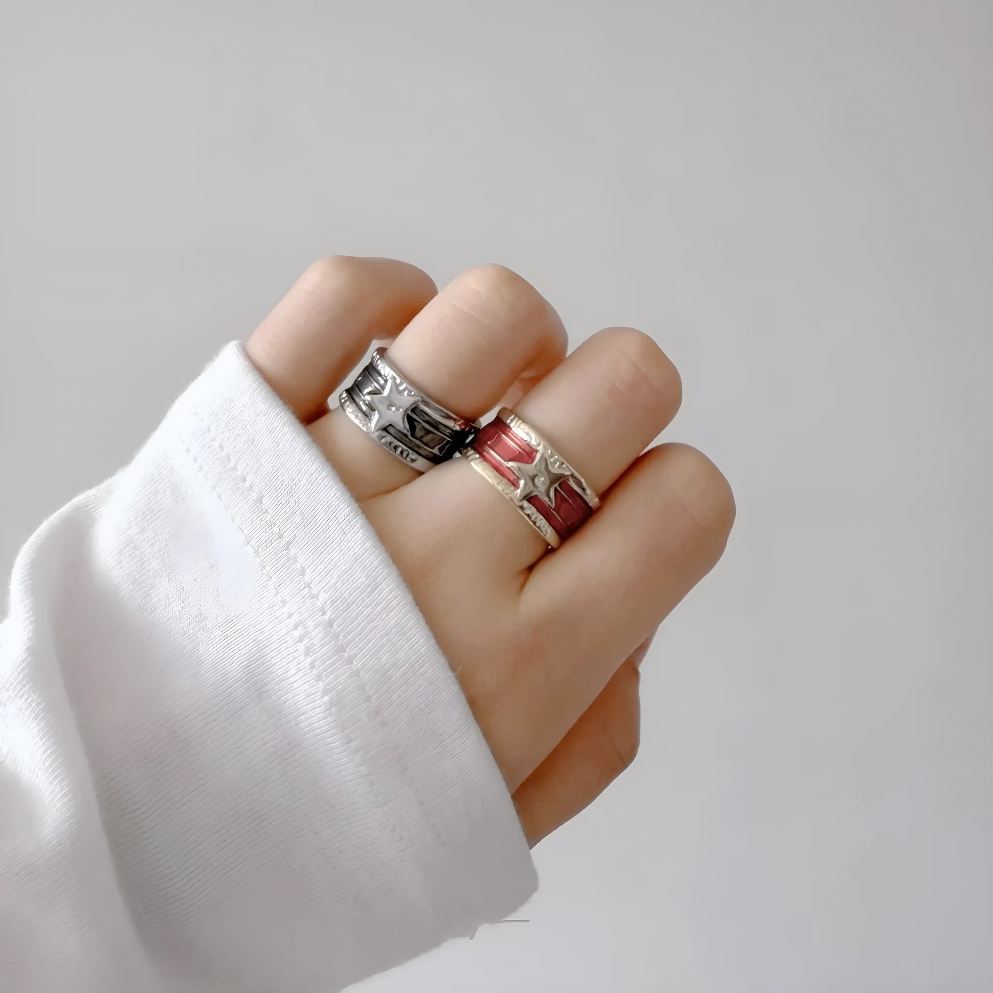 Distressed XINGX geometric drop oil ring in electroplated copper with adjustable sizing