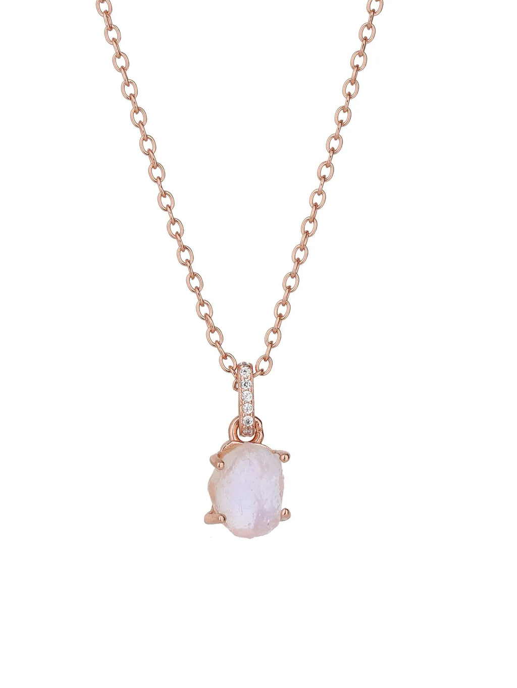 Sterling silver moonstone geometric pendant necklace with adjustable curb chain in rose gold or platinum colour
