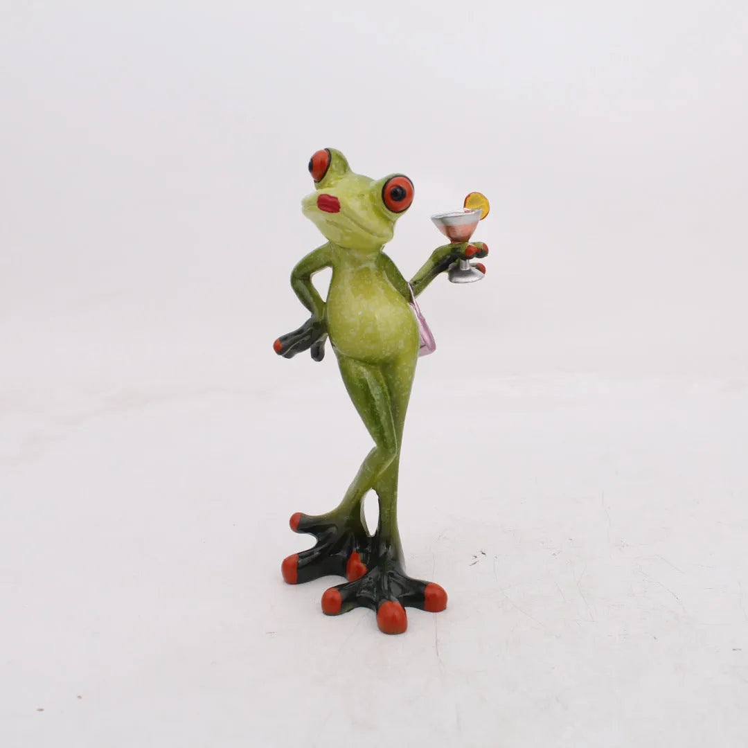 Pastoral style resin frog figurine decoration for shelf display
