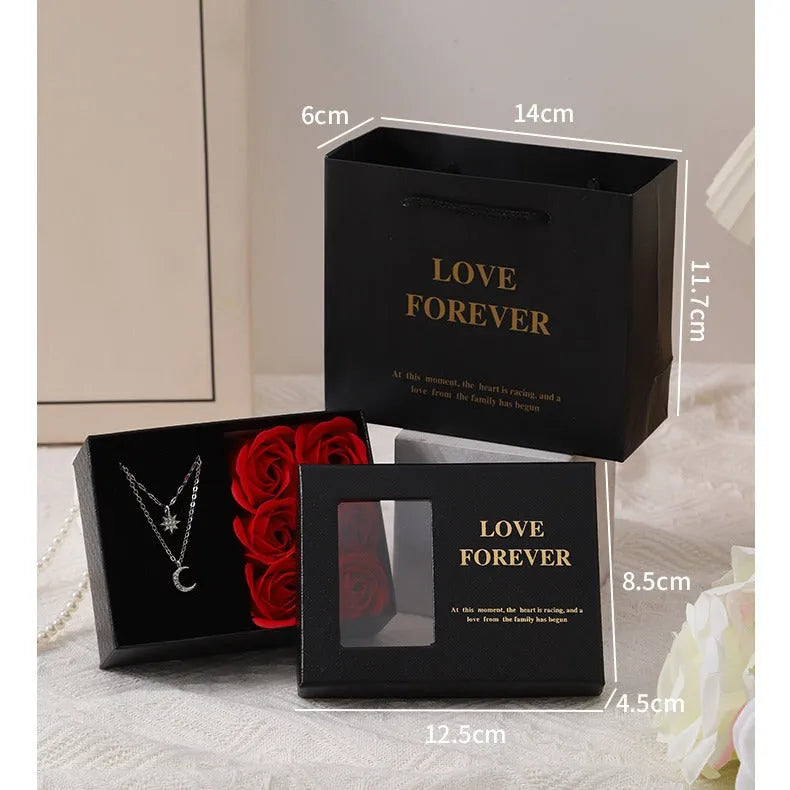 Korean style soap flower gift set with six rose soap bouquet in gift box with handbag