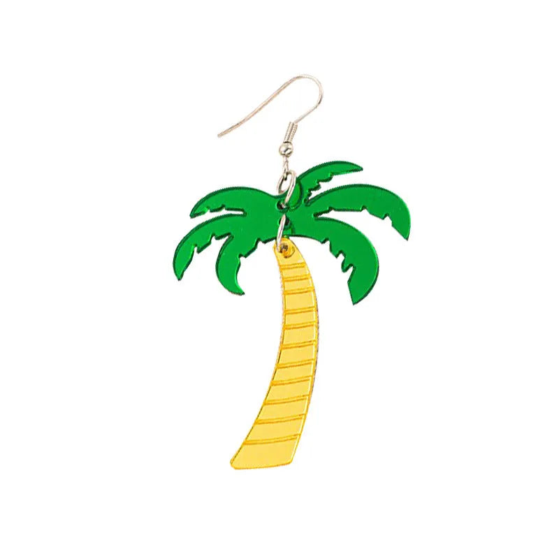 Drop-shaped acrylic earrings in a coconut jackfruit design with an alloy hook, shown in multiple colour variants.