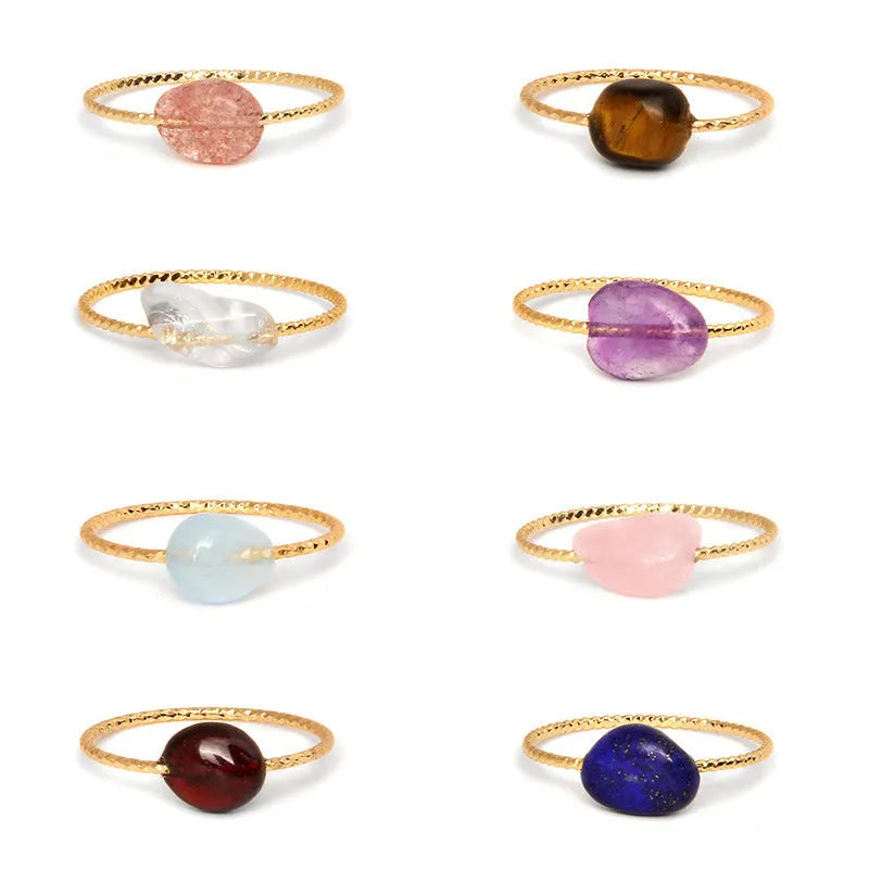 Women's original geometric agate ring in a selection of eight colours on a plain background.