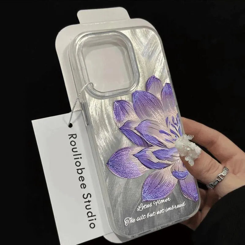 Blue Lotus pattern hard plastic mobile phone case for Apple iPhone on a white background.
