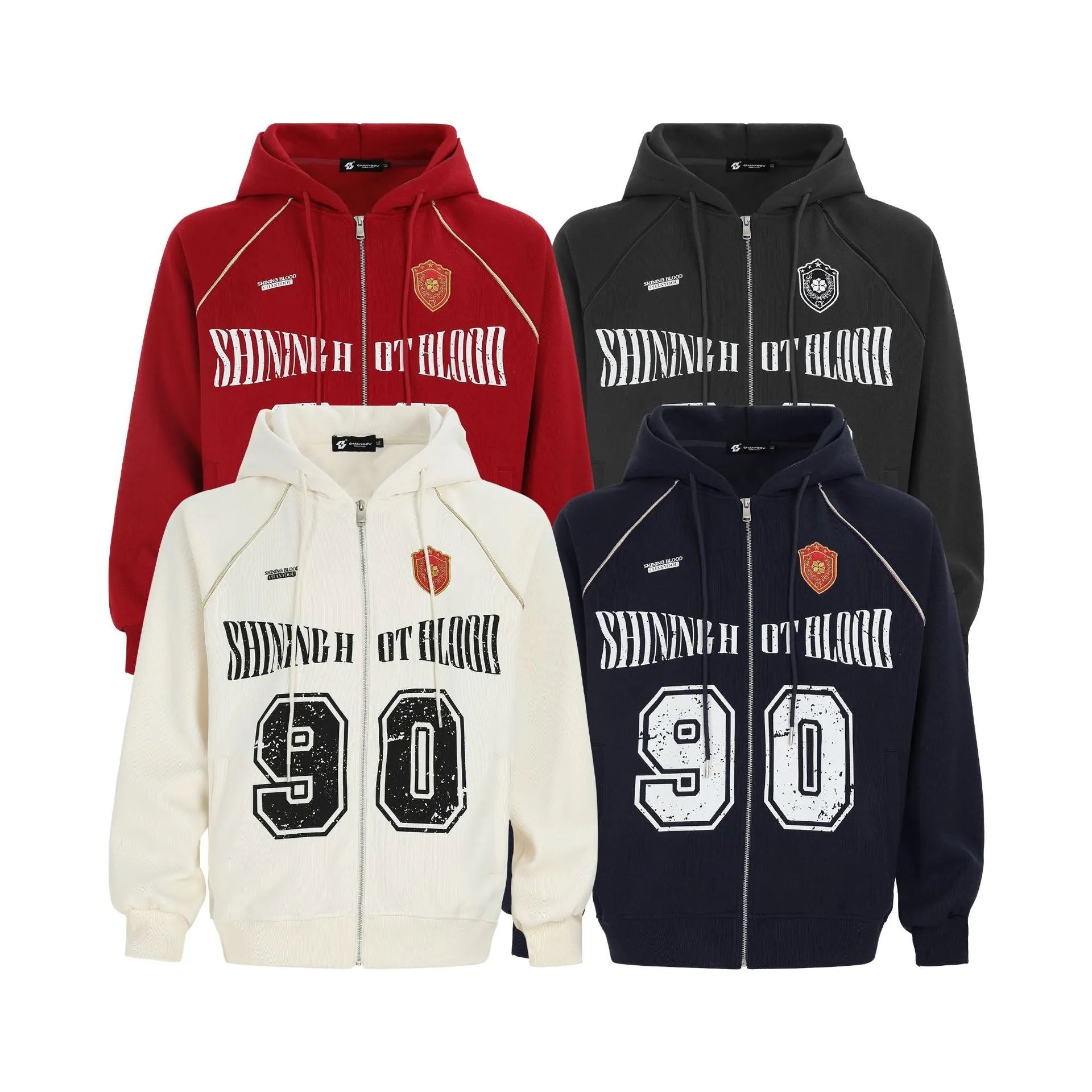 Women's American retro style hooded jacket with letter embroidery in loose fit cardigan design