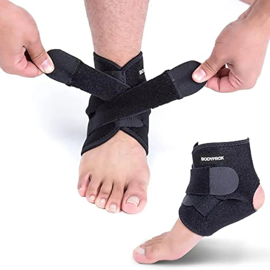 Black one-piece sports ankle support guard for multi-activity protection.