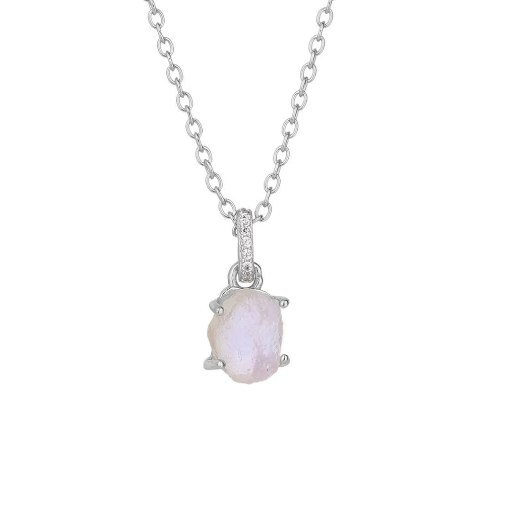 Sterling silver moonstone geometric pendant necklace with adjustable curb chain in rose gold or platinum colour