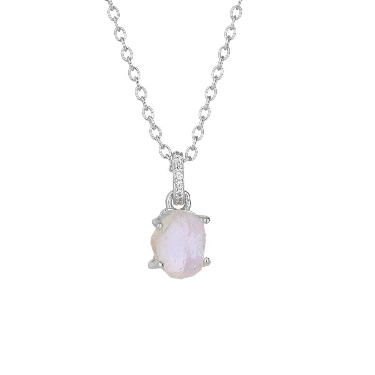 Sterling silver moonstone geometric pendant necklace with adjustable curb chain in rose gold or platinum colour