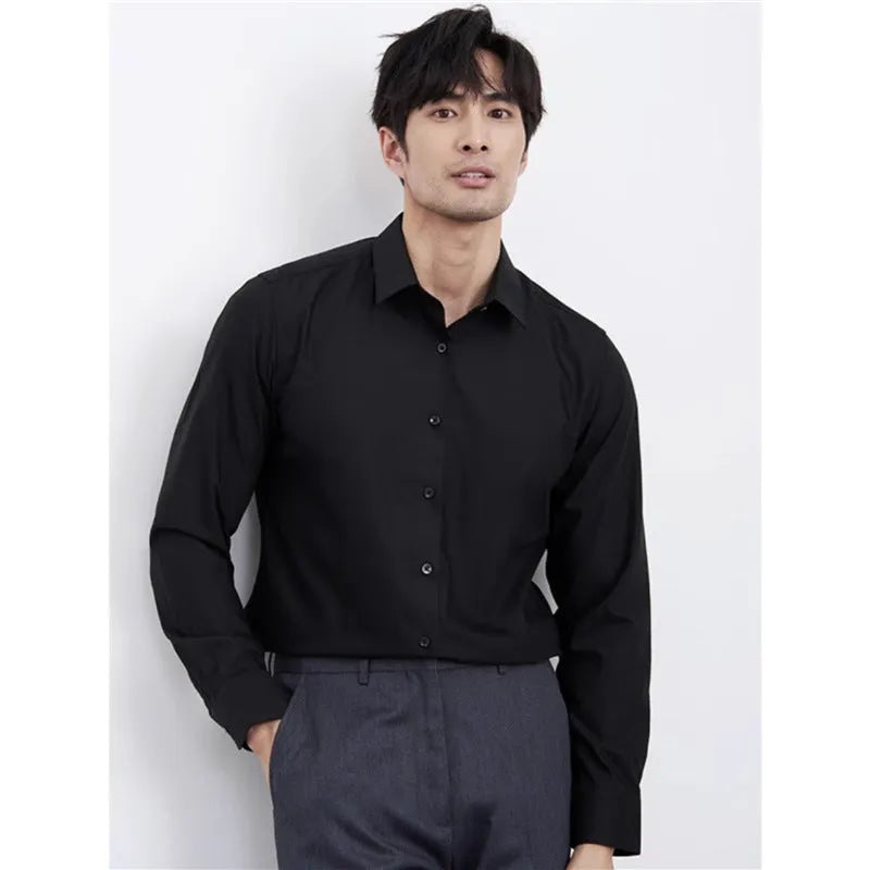 Men's wine red slim fit long sleeve cardigan shirt on a hanger.