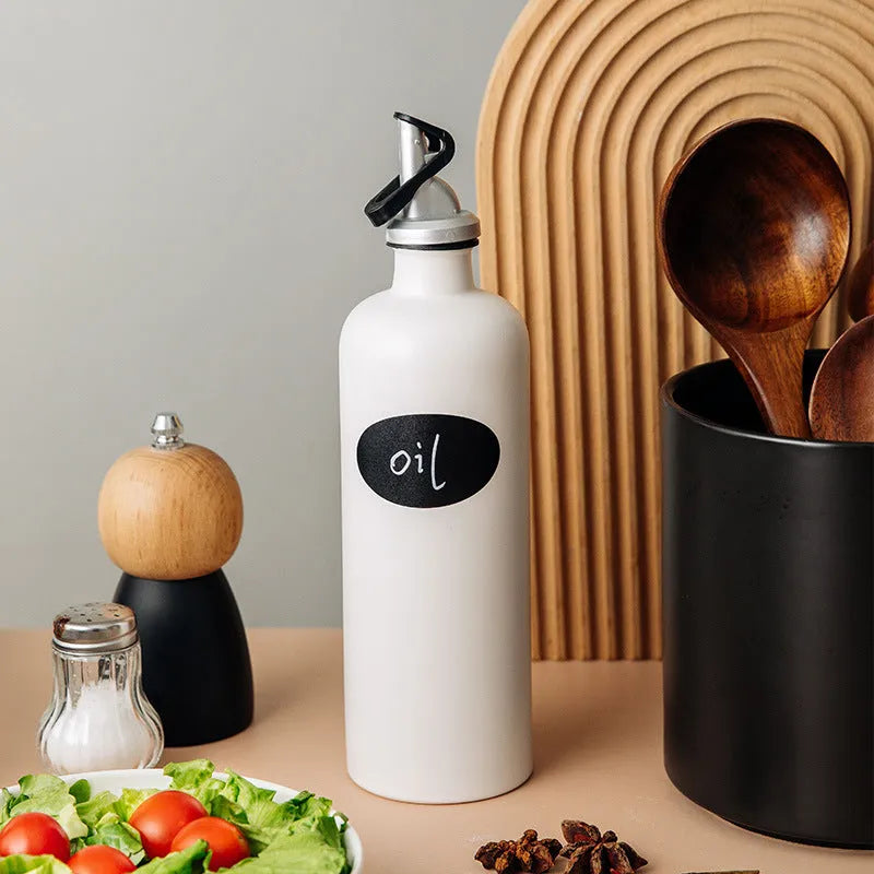 Ceramic oil pot with funnel and brush in black, coffee, or white
