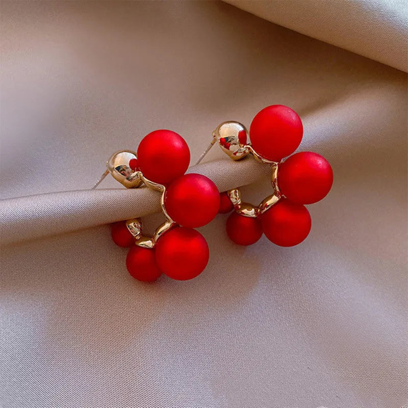 Red bell-shaped alloy earrings with dangle drop design for women