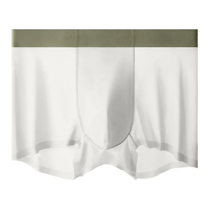 Man wearing bean green ice silk antibacterial graphene shorts with a seamless, mid-waist design.