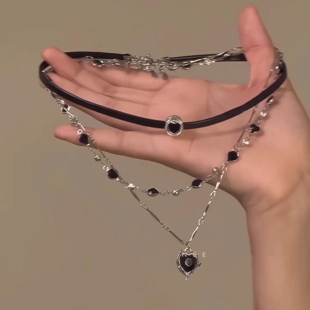 Women's creative multi-layer twin necklace with heart pendant designs on adjustable clavicle chain