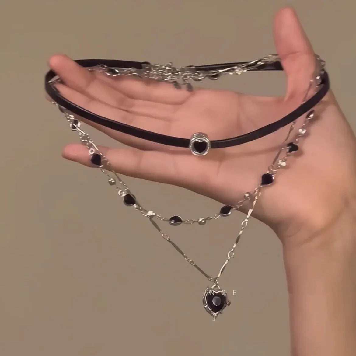 Women's creative multi-layer twin necklace with heart pendant designs on adjustable clavicle chain
