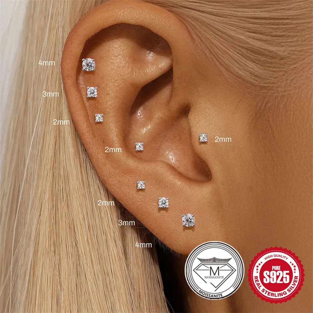 Platinum plated sterling silver clip-on earring showing geometric petal and stud design options.