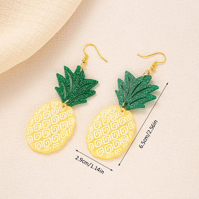 Drop-shaped acrylic earrings in a coconut jackfruit design with an alloy hook, shown in multiple colour variants.