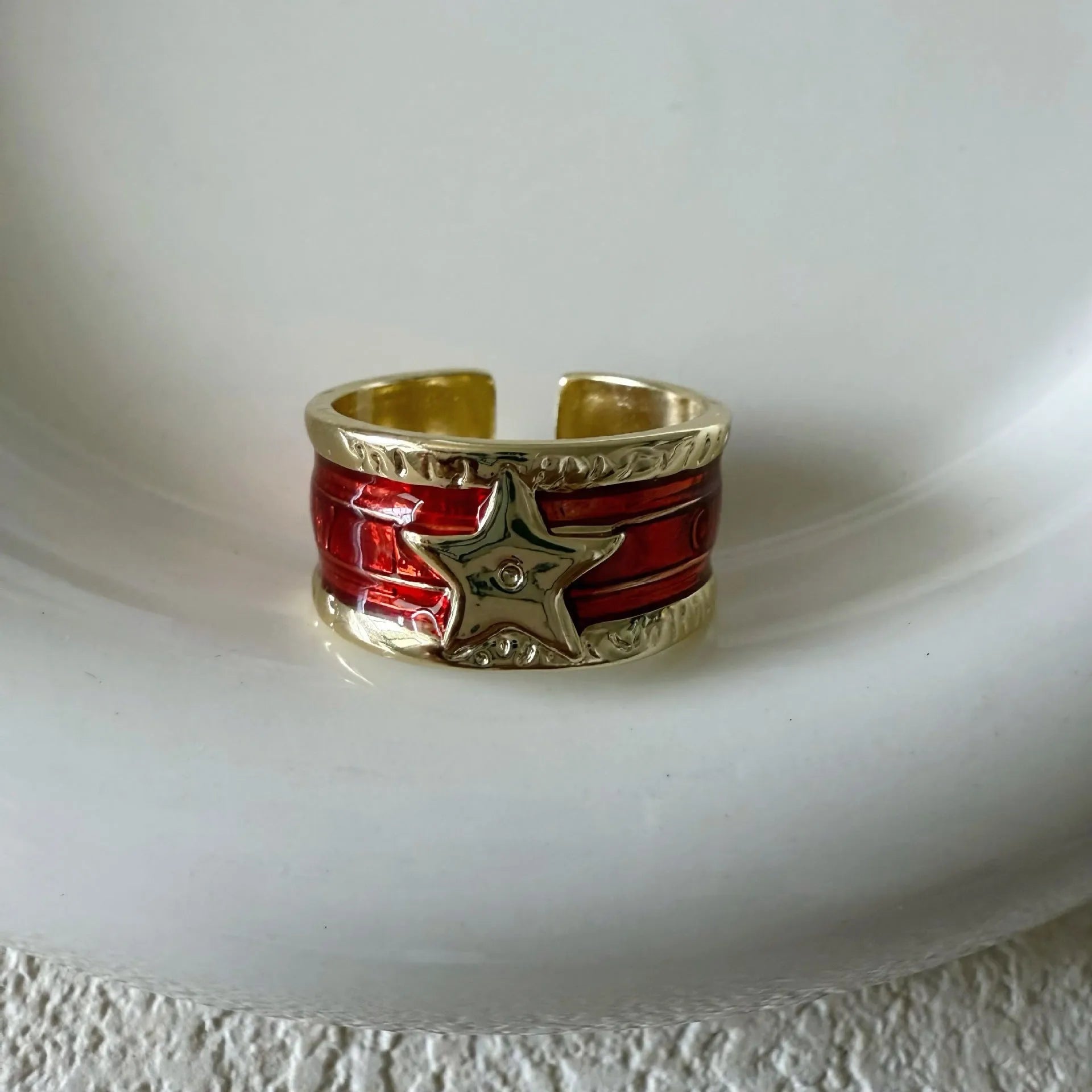 Distressed XINGX geometric drop oil ring in electroplated copper with adjustable sizing