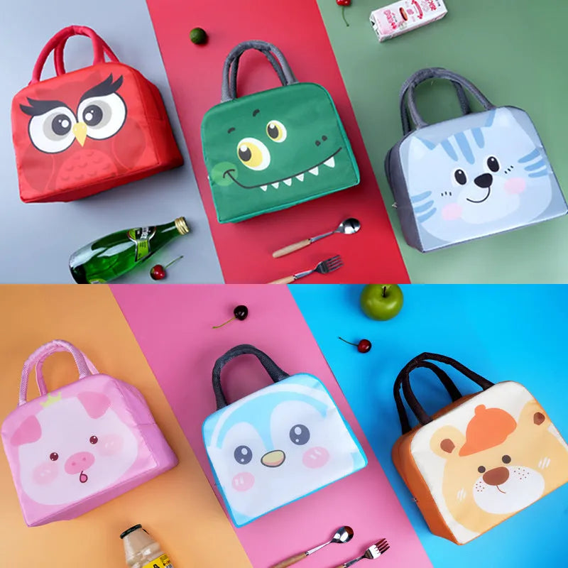 Orange cartoon bear insulated lunch box bag with aluminium foil lining for heat preservation.